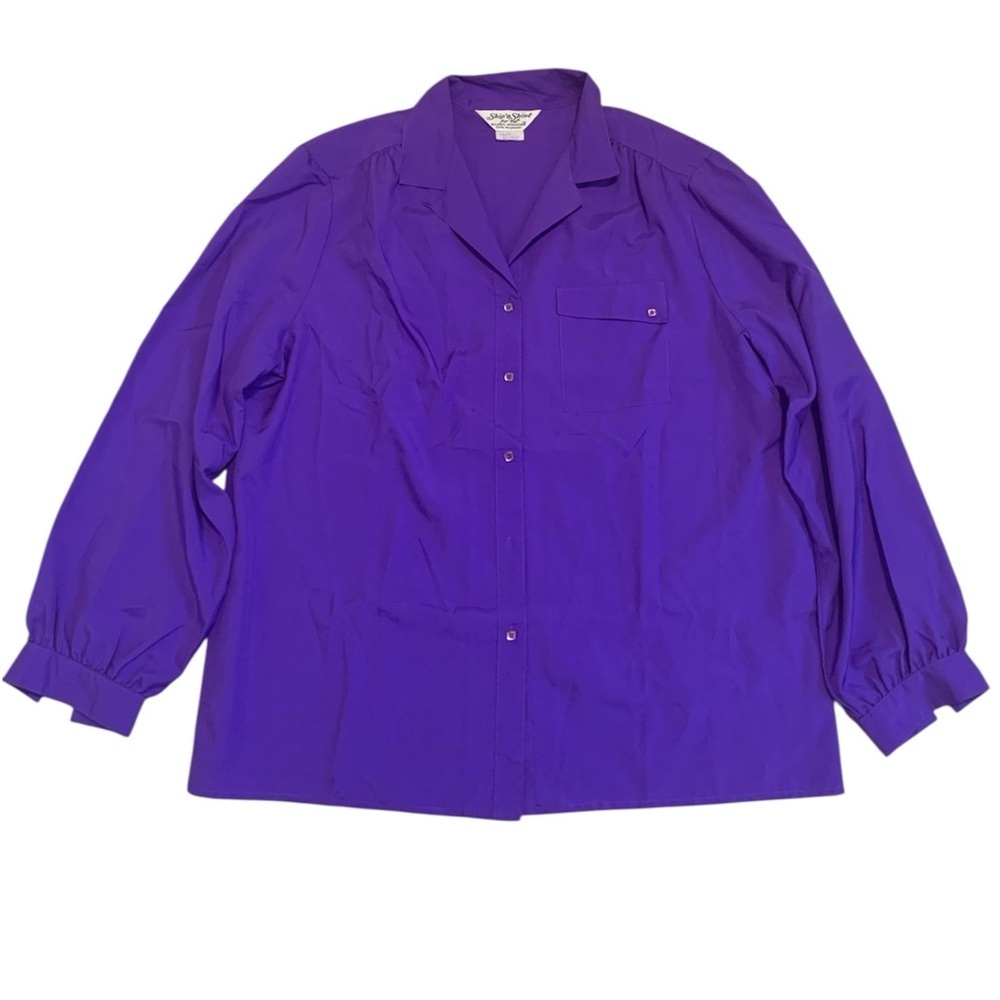 VTG Ship 'n Shore Silken Wonder Purple Blouse Top Size 38 Poly Long Sleeve Retro